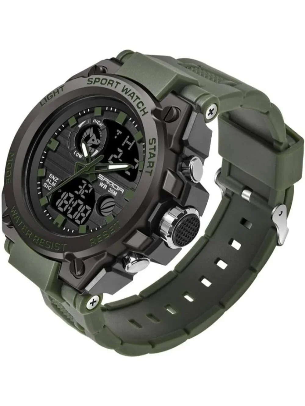 Mens Army Green Black Analog Quartz Sports Waterproof Military LED Digital Watch